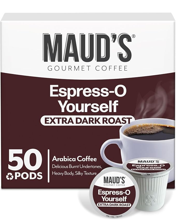 Maud's Espresso Roast Coffee Pods, 50ct, Dark Roast Coffee in Recyclable Single Serve Pods – 100% Arabica Coffee, Compatible with Keurig K Cups Maker