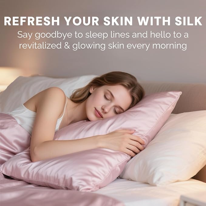 Ravmix Silk Pillow Cases with Zipper, 21momme Mulberry Silk Pillowcase for Hair Skin Health, Soft Smooth Breathable Cool Pillow Cover for Beauty Sleep with Gift Box 1PC(Queen 20"x30", Soft Pink)