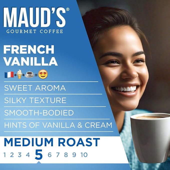 Maud's French Vanilla Instant Coffee, 52 ct, 100% Arabica Coffee, Medium Roast, Instant Hot or Iced Coffee - Just add water
