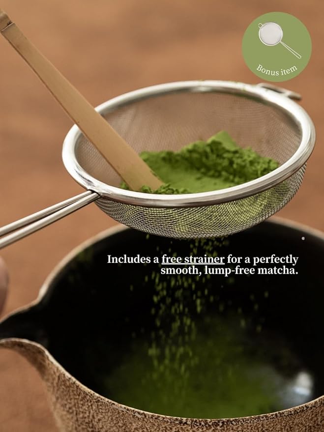 6-pcs Japanese Matcha Whisk Set, Handmade Ceramic Matcha Set with Bowl(Chawan),Bamboo Whisk(Chasen) and Holder, Scoop, Sifter & Tea Towel,Matcha Kit for Ceremony(Clear Sky Blue)
