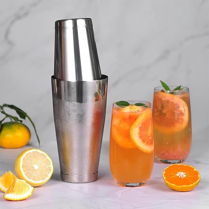 6 Pcs Cocktail Shakers Professional Bar Shaker Boston Shaker Set Martini Shakers Drink Mixer Shake for Drink Mixing 18 oz, 28 oz (Silver)