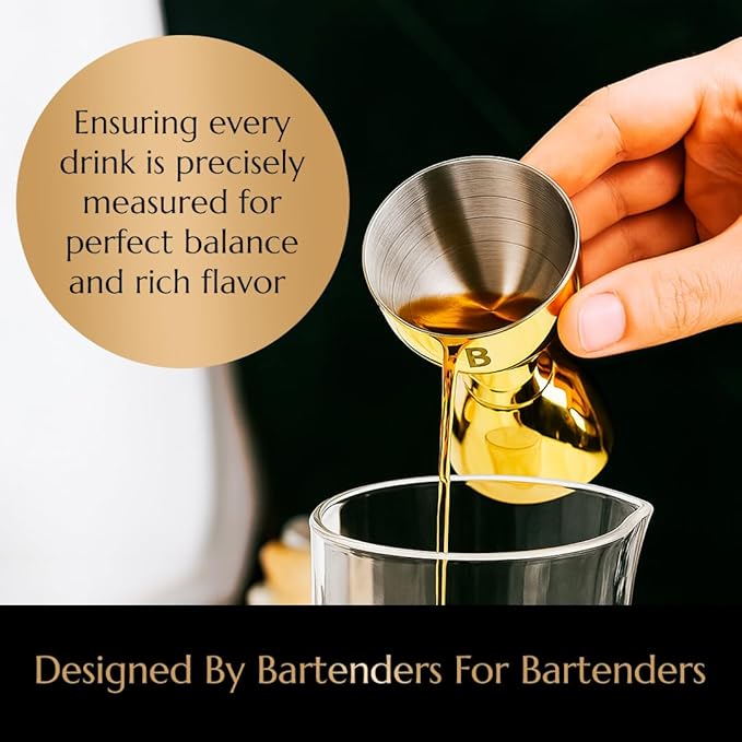 Double Bell Jigger by Bull In China - Premium 100% Copper with 0.25oz to 2oz Measures for Cocktails, Bars & Bartenders