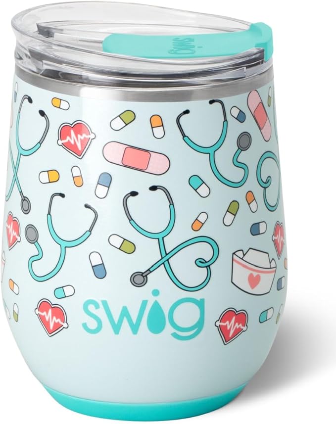 Swig Life 12oz Wine Tumbler with Lid, Stainless Steel, Dishwasher Safe, Portable, Triple Insulated Wine Tumbler, Nurse Gifts for Women, Nurse Appreciation Gifts (Scrub Life)