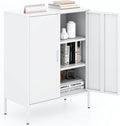 Metal Storage Cabinet with Doors and Shelves,Multipurpose Storage Rack, 3-Tier Shelf,Metal Locker Style Accent Cabinet for Home Office,Living Room,Kitchen(White, 40''H)