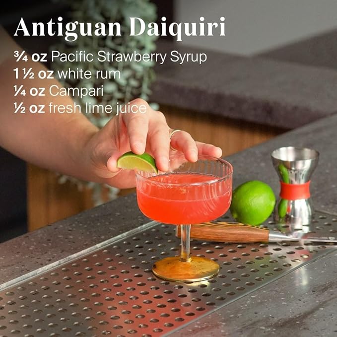 Liber & Co. Pacific Strawberry Syrup - Craft Cocktail Mixer with 60% Strawberry Juice - Perfect for Daiquiris, Margaritas & Mocktails - Makes 25 Drinks (12.7 oz)