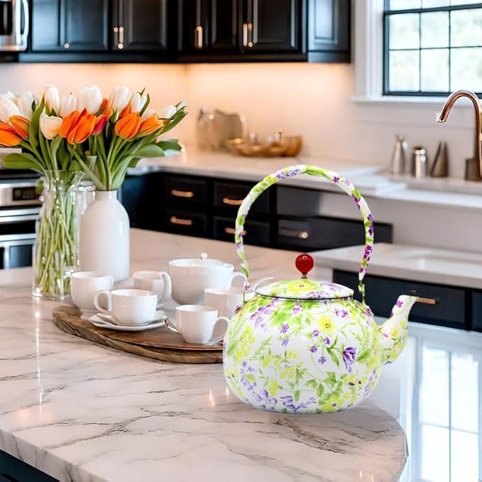 True Pure Copper Tea Kettle For Stovetop Safe, 47.3oz Non-Coating Copper Teapot with Tea Ball For Loose Leaf, Elegant Flower Pattern Kettle, Exquisite Tea Set Gift (1400ml)