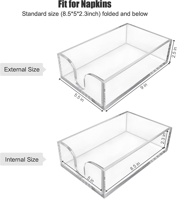 Acrylic Napkin Holder, Clear Rectangle Guest Towel Holder Tray for Bathroom, Kitchen, Office - 9x5.5x2.5in