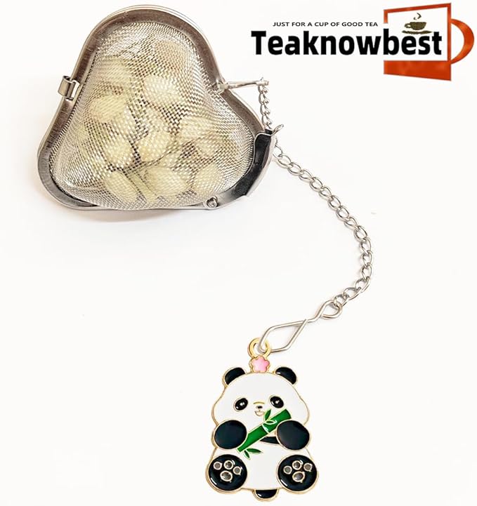 2pcs Fun panda loose tea strainer, cute tea Infuser, Heart shaped tea ball + animal pendant, reusable tea steeper makes afternoon tea meaningful (Panda, 2PCS)