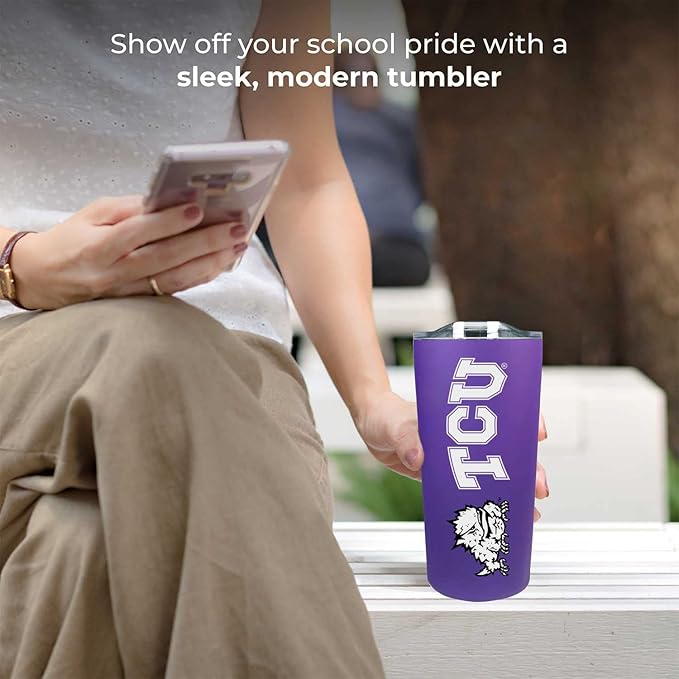Campus Colors NCAA Stainless Steel Tumbler perfect for Gameday - 18 oz - Double Walled - Keeps Drinks Perfectly Insulated (TCU Horned Frogs - Purple)