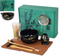 Matcha Whisk Set, Complete 8 Pcs Matcha Kit for Japanese Tea Ceremony, Ceramic Bowl with Spout, Bamboo Whisk, Spoon, Scoop, Sifter, Christmas Gift for Beginners and Matcha Lovers(Black)
