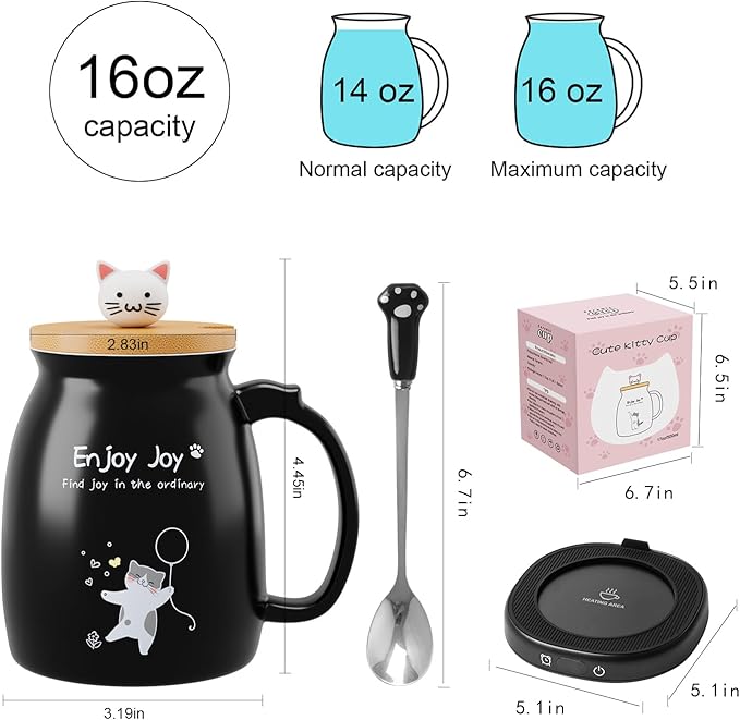 Coffee Mug Warmer with Cute Cat Mug Set, 8 Hour Auto Shut Off Cup Warmer for Desk Office Home, Candle Beverage Electric Coffee Warmer with 4 Temperature Setting, Christmas Birthday Ideas for Women Men