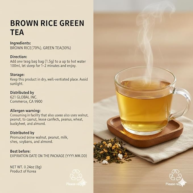 Damtuh Korean Brown Rice Green Tea – Roasted Genmaicha Blend, Nutty & Refreshing Flavor, 150 Tea Bags (1.5g each)