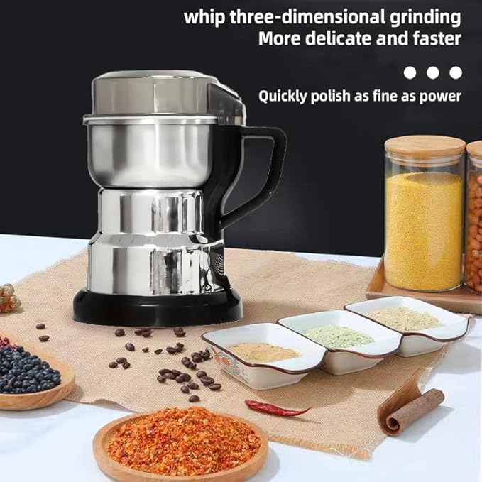 Electric Coffee Grinder with 304 Stainless Steel, 3D Grinding, One Touch Operation for Espresso Beans, Herbs, Spices, Grains, Salt, Pepper (Silver)