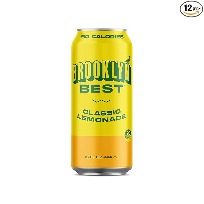 Brooklyn Best Classic Lemonade, Not too Sweet, Better for You Drink - 15 Fl Oz (Pack of 12)
