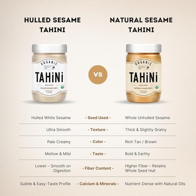 Organic Tahini Paste 16 oz (1lb) - Smooth Tahini Organic from Hulled Sesame Seeds - USDA Certified, Kosher, Gluten Free - Creamy Tahini Sauce & Sesame Paste for Cooking - The Holly Tree