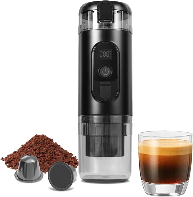 Portable Coffee maker, Electric Travel Espresso Machine with Self-Heating & USB-C, 20Bar High Pressure, Compatible with Coffee Capsules & Grounds（NS&DG） for Camping, RV, Office, Car