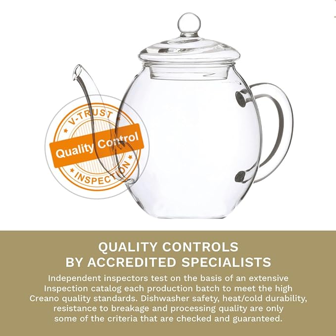 Creano glass teapot 17 oz (500ml), with glass lid, ideal for preparing teaflowers or tea bags, drip-free