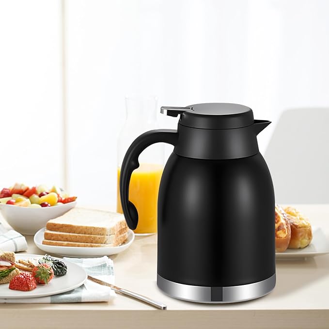 54oz Thermal Coffee Carafe Dispenser, Stainless Steel Double Wall Unbreakable Vacuum Flask 1.6L Water Tea Pot Pitcher for Hot Christmas Carafe Coffee for Home Gifts(Matte Black)