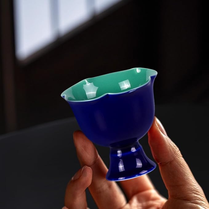 KAMMAK Tea Cup, 2.6oz Small Tea Cups for Home, Party, Office, Porcelain Tea Cup Set, Ceramic Teacups, Chinese Kungfu Tea Set for Hot/Cold Drink (Purple and Dark Blue)