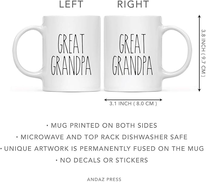 Andaz Press Simple Rustic Farmhouse Kitchen Decor 11oz. Ceramic Coffee Tea Mug Gift, Great Grandpa, 1-Pack, Birthday Christmas Gift Ideas for Family, Friends
