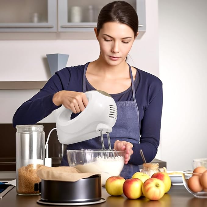 5-Speed Electric Hand Mixer with Whisk, Traditional Beaters, 120 Watts,Portable & Lightweight, Blending or Cooking, Brown
