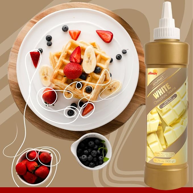 Gulluoglu Topping Sauce – White Chocolate Dessert Sauce, 30.52 fl oz 900g | Squueze Bottle | Perfect for Ice Cream, Cakes & Coffee, Topping (6 pack, White Chocolate)