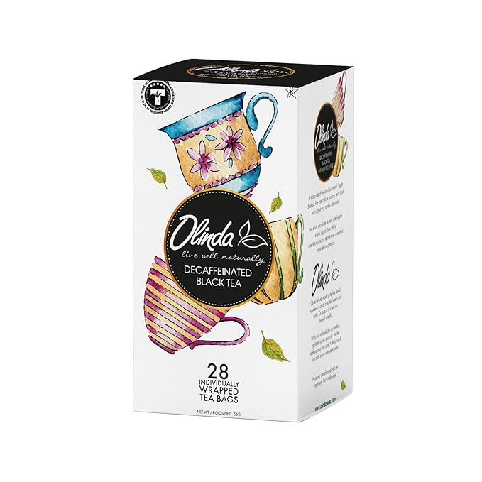 Olinda Organic Decaffeinated Black Tea 28 Individually Wrapped Tea Bags Gluten-Free Vegan Breakfast Black Tea Decaf