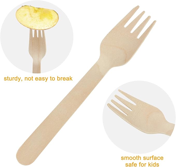 200 Pack Disposable Wooden Forks, 6.2 Inch Compostable Cutlery - Splinter-Free & Sturdy - Biodegradable Utensils Bulk for Weddings, Parties, Catering Services, Events, Camping & Office Lunch