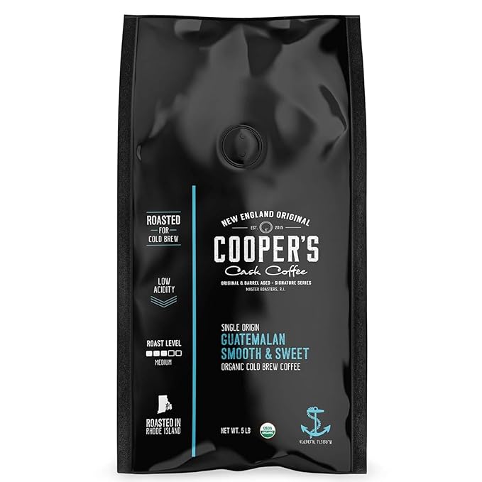 Guatemala Organic Cold Brew Coffee, Single Origin & Gourmet Beans, Tasting Notes of Milk Chocolate, Creamy Caramel & A Hint of Orange, Medium Roast Coarse Ground Beans, 5 lb Coffee Bag