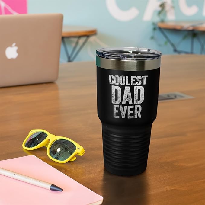 Style In Print Stainless-Steel Engraved Travel Mug Tumbler Coolest Dad Ever C Family & Friends Dad Insulated Thermal Coffee Cup Black 20 Oz, ETUMB_KHGS044_B20