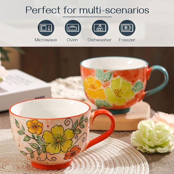 Delove Ceramic Coffee Mugs,Set of 2, 17 oz Large Porcelain Cups for Tea, Milk, Cereal, Cappuccino,Latte, Office and Home Use,Dishwasher and Microwave Safe (2 PACK-2)
