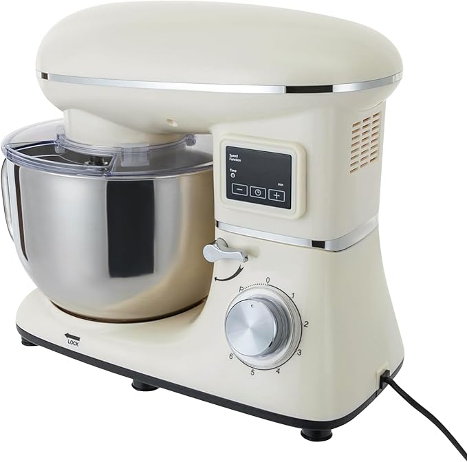 Stand Mixer, 6.5 Quart, 6+1 Speed Tilt-Head Kitchen Mixer, Copper Motor, Household Food Mixer with Bowl, Flat Beater, Dough Hook, Egg Whisk fit for Kitchens, Small Restaurants, Bakeries (White)