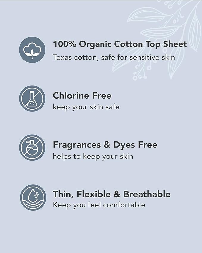 Unscented Ultra Thin Sanitary Pads (20 Count, Overnight) – Organic Cotton Feminine Pads with Wings for Women, Super Absorbent & Soft, Period Protection, Hypoallergenic