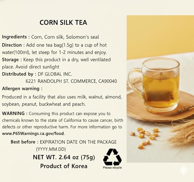 Damtuh Corn Silk Tea – Nutty & Refreshing, Caffeine-Free Herbal Tea, 100 Tea Bags (1.5g each)