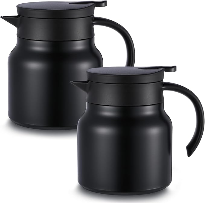 2 Pcs Thermal Coffee Carafe for Keeping Hot/Cold Stainless Steel Small Coffee Creamer Container Double Wall Vacuum Insulated Tea pot Beverage Dispenser for Milk Hot Chocolates(Black,27 oz)