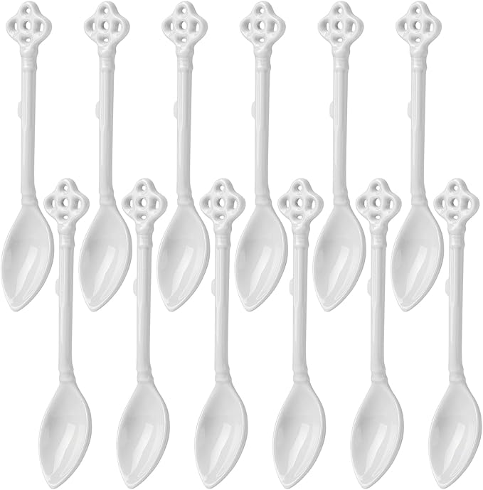 Espresso Spoons Set of 12, Ceramic Coffee Spoons, Long Handle Demitasse Espresso Spoons, Porcelain Small Coffee Stirring Spoon (White)