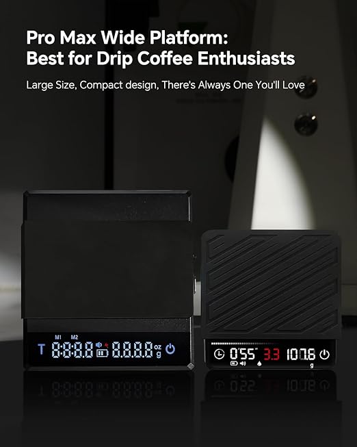 Rechargeable Coffee Scale with Timer - MUVNA Large Digital Pour-Over Scale, 2kg/0.1g Precision for Espresso Weight, Drip, Auto Tare, Brew Ratio, 3 Modes, 1500mAh for Long Standby, Black