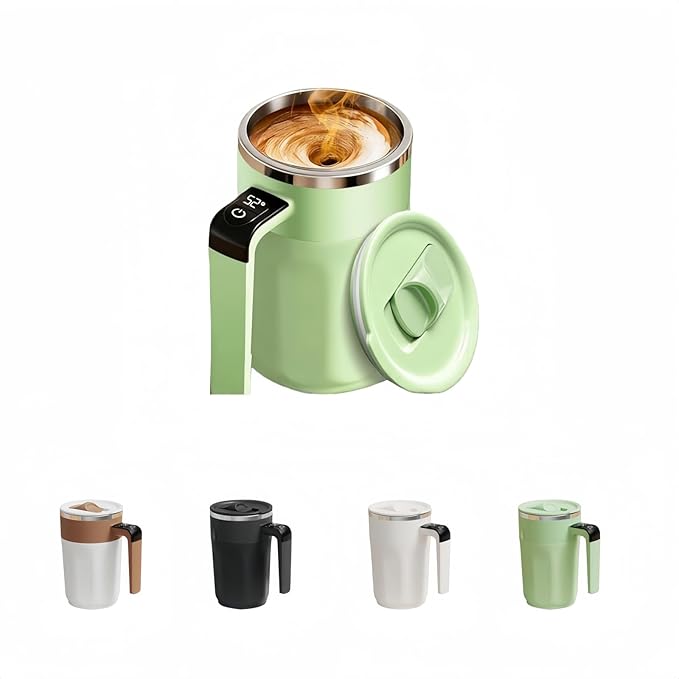 Self Stirring Coffee Mug,Heated Coffee Mug Rechargeable with Temperature Display,Fun Coffee Mug Warmer,Suitable for Beverages Such Coffee,Milk,Cocoa (Green)