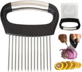 Large Onion Holder for Slicing,Stainless Steel Food Slice Holder,Kitchen Chopper Assistant Tool for Vegetable Slicers,Fruit Cutters,Meat Tenderizers,Home Kitchen Tool with Protective Cover (Black)