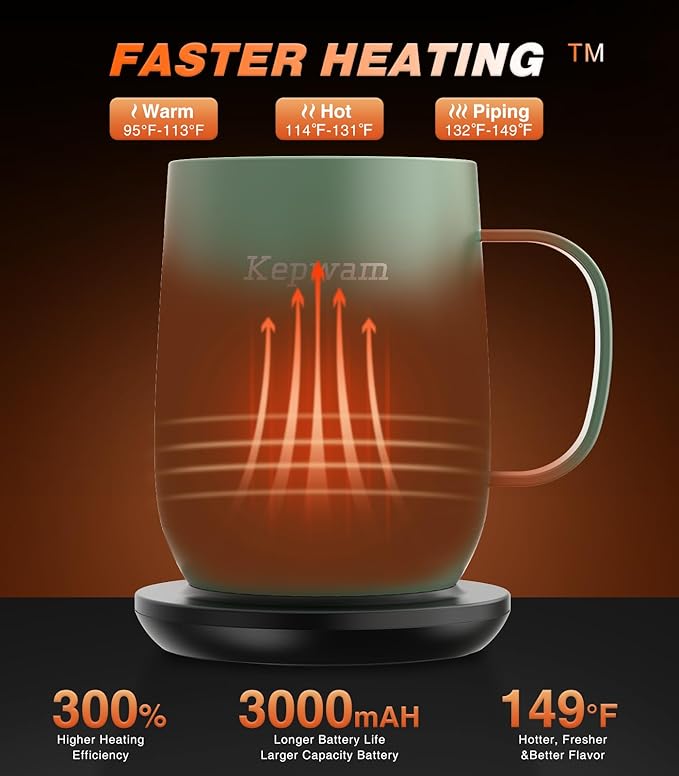 Self Heating Coffee Mug T2, 16oz Smart Heated Coffee Mug, 150 Min Battery Life - Hot up to 149℉ Temperature Control Coffee Mug Warmer, Gifts for Dad Mom (No APP)