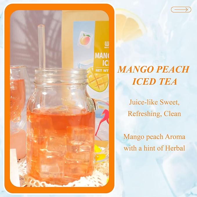WT WEETEE Mango Peach Iced Tea, 100 Count Cold Brew Tropical Fruit Flavored Iced Tea Bags, Caffeine-Free Herbal Blend Tea of Rosehip, Hibiscus, Hawthorn