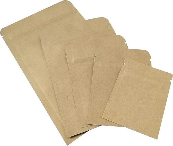 PABCK 5.5mil Thickness Inner Mylar Foil Kraft Paper Resealable Bags Heat Seal Airtight Pouch for Food Self Selling Storage Supplies (50, 5.1x7.3 inch)