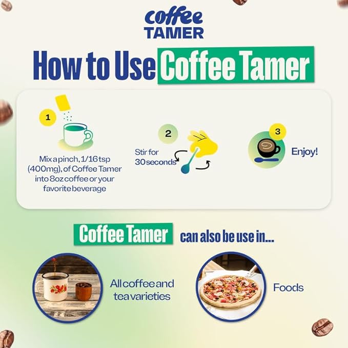 Coffee Tamer Coffee Acid Reducing Granules - Reduces Coffee Acids by up to 90% - All-Natural Minerals - Keto Friendy - Sugar Free, Calorie Free, Non-GMO, and Gluten Free - 2.4oz Shaker Bottle