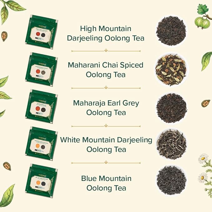 VAHDAM Assorted Oolong Tea Sampler Gift Set (5 Flavors) – Gluten-Free, Non-GMO | 5 Unblended Loose Leaf Teas | Tea Variety Pack | Christmas Tea Gift Set