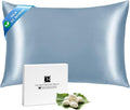 Ravmix Silk Pillow Cases with Zipper, 21momme Mulberry Silk Pillowcase for Hair Skin Health, Soft Smooth Breathable Cool Pillow Cover for Beauty Sleep with Gift Box 1PC(Queen 20"x30", Flint Blue)