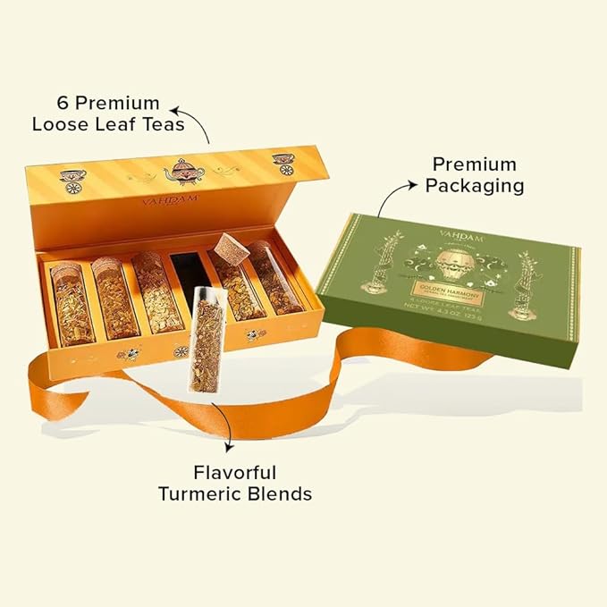 VAHDAM, Limited Edition - Turmeric Herbal Wellness Tea Gift Set - 6 Oprah's Favourite Turmeric Herbal Blends in Gift Box | Gluten Free, Non GMO | Christmas Tea Gifts for Women & Men