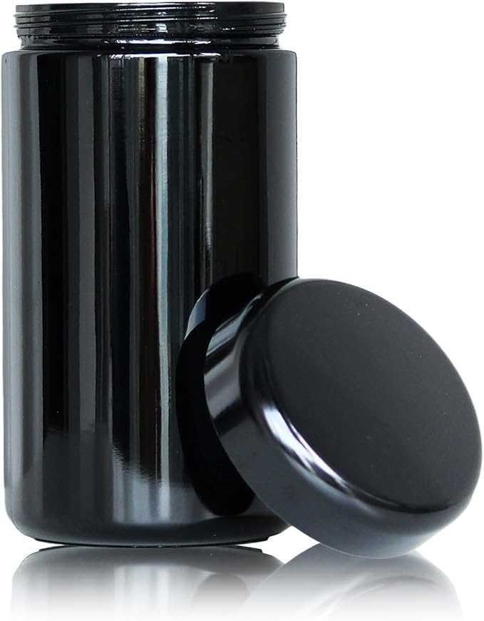 Black Glass Airtight Storage Container Jar 500ml 1 OZ with UV Protection for Spice Coffee