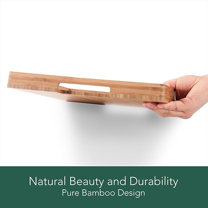 DETOR Serving Tray 17" x 13", Innovative Anti-Slip Coating, Light Walnut Bamboo Finish, Solid Bamboo Board, Decorative & Ottoman Tray for Food, Drinks, and Home Décor