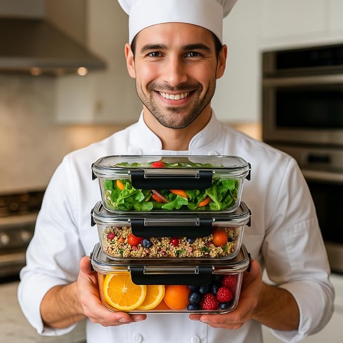 KITCHEN SHOPPE 24pc Borosilicate Glass Storage Containers with Airtight Lids | Heavy Duty, Non-Toxic Food Storage Containers for Pantry, Meal Prep, Lunch or Leftovers | Freezer/Oven/Microwave Safe