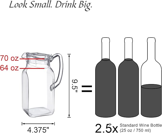 Amazing Abby - Quadly - 2-Pack Acrylic Pitcher (64 oz), Clear Plastic Water Pitcher with Lid, Fridge Jug, BPA-Free, Shatter-Proof, Great for Iced Tea, Sangria, Lemonade, Juice, Milk, and More